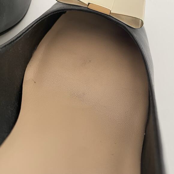 Kate Spade Leather Black Gold Bow Dijon Block Pumps Heels Size 9.5 - Picture 9 of 16